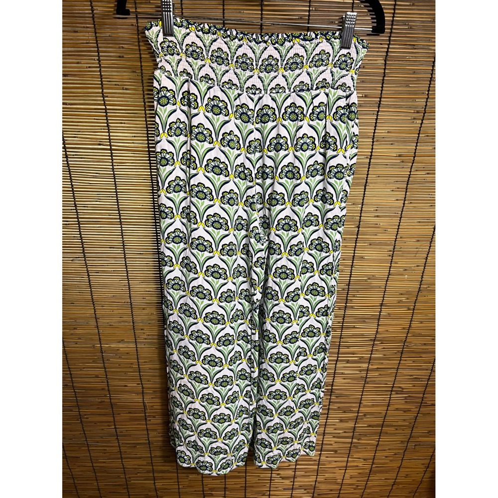 Maeve Anthropologie XS Wide Leg Pants Green Yellow Floral Smocked Waist